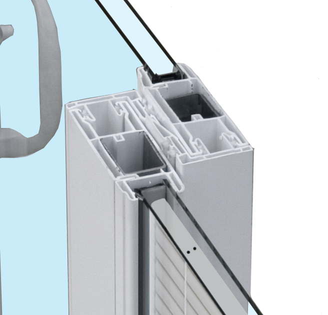 OKNA patio door interlocking meeting rail detail