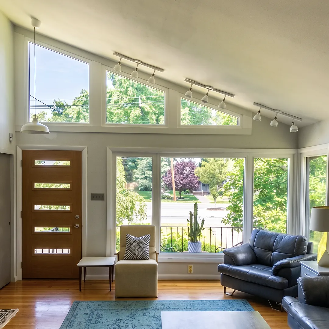 Living room entry wall after new windows and entry door installation