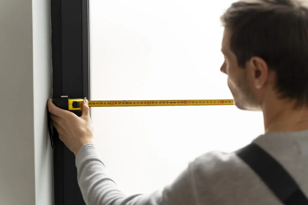 A man measuring for window replacement