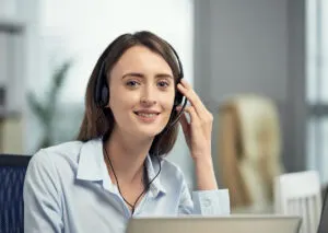 A female customer support assessing the customer for any concerns