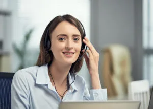 A female customer support assessing the customer for any concerns