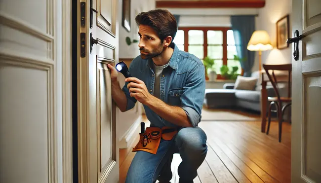 A guy checking a door