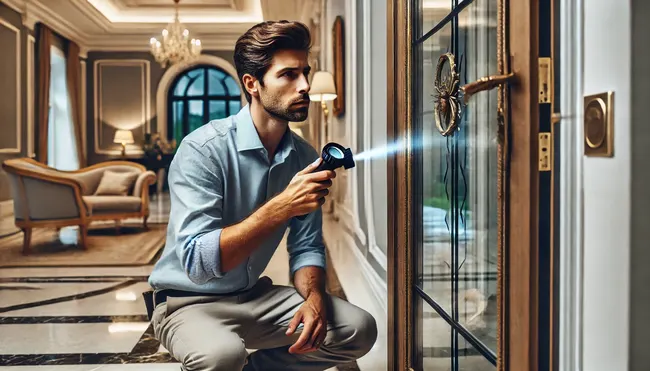 A guy checking a glass door