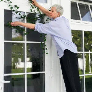 A lady decorating her window