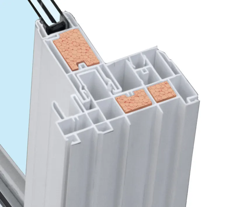 OKNA 5-5/8 inch multi-chambered uPVC patio door frame detail
